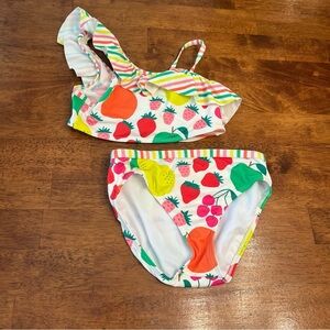Mini Boden two piece fruit swimsuit bikini multicolor size 9-10 tag cut out